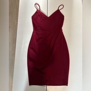 Lulu's Burgundy Midi Dress with Spaghetti Straps